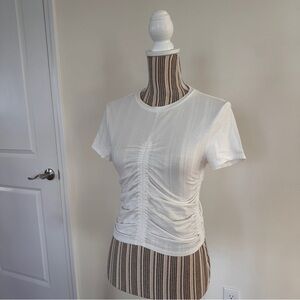 Women's White Ruched Top Short Sleeve
